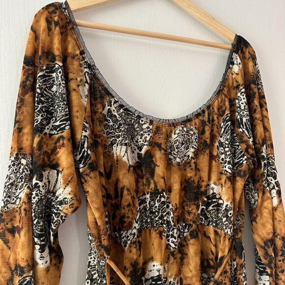 Vintage Suzie in the City Flare Sleeve Cinched Waist Scoop Lace Animal Y2K Large - Picture 7 of 8